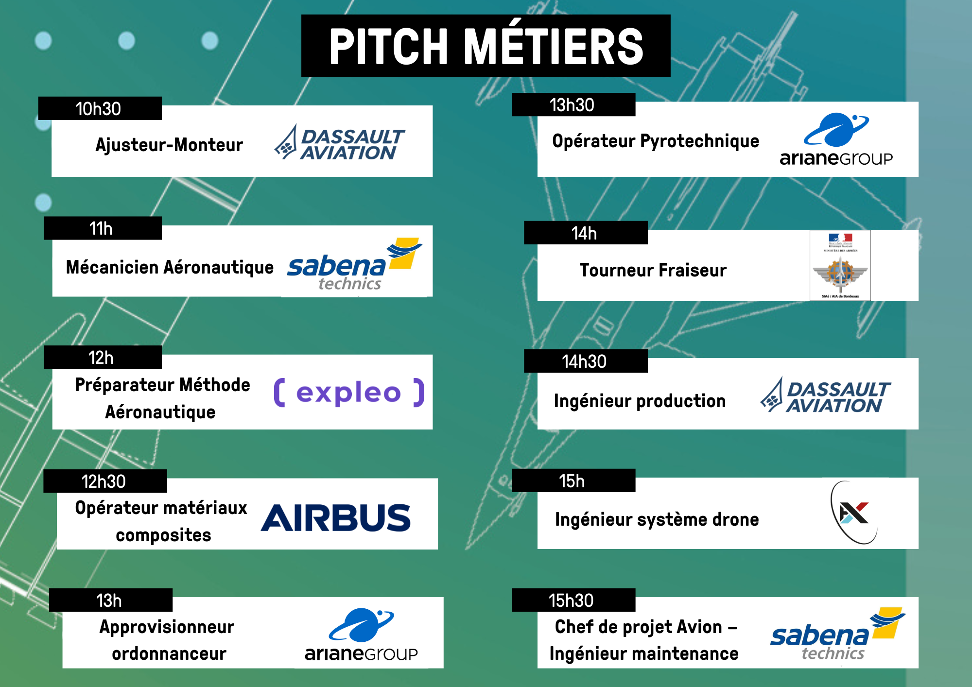 horaires des pitch métiers 